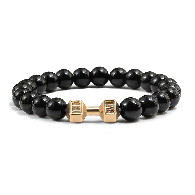 Volcanic Stone Dumbbell Bracelet – Matte Lava Bead Jewelry for Fitness Enthusiasts