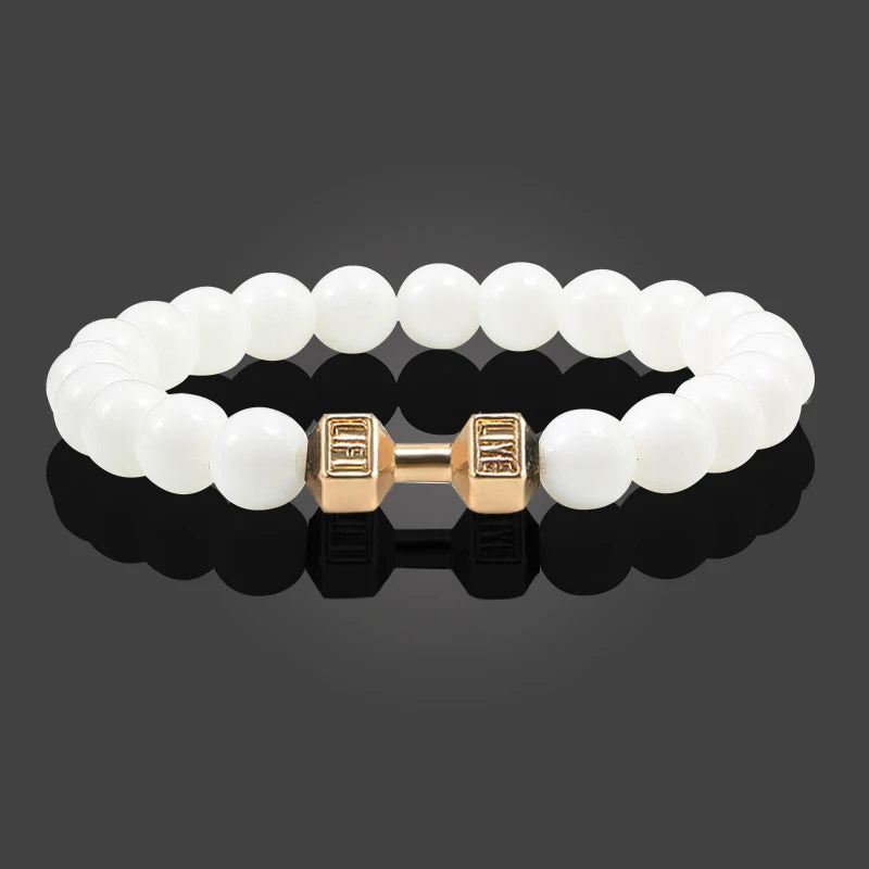 Volcanic Stone Dumbbell Bracelet – Matte Lava Bead Jewelry for Fitness Enthusiasts
