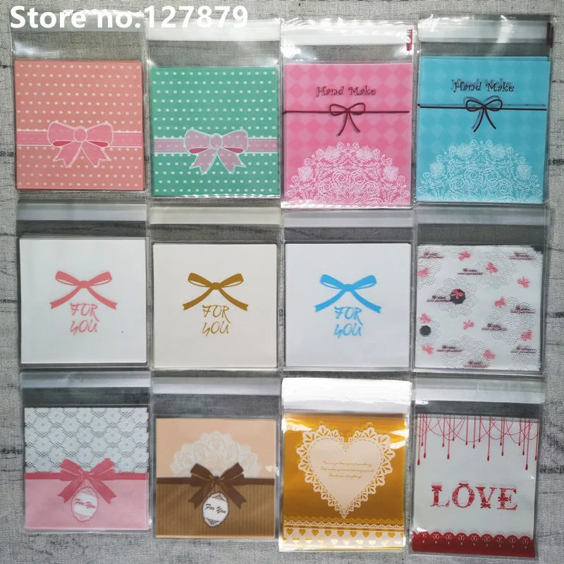 Self-Adhesive Bow-Knot Cookie Bags – 10x10cm Plastic Packaging for Parties