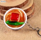 Miniature Noodle Bowl Keychain – Chinese Porcelain Style Bag Pendant