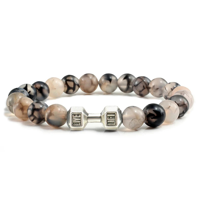 Volcanic Stone Dumbbell Bracelet – Matte Lava Bead Jewelry for Fitness Enthusiasts