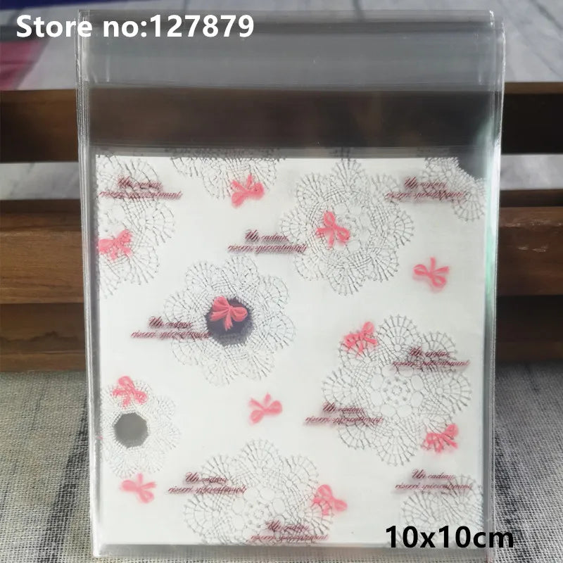 Self-Adhesive Bow-Knot Cookie Bags – 10x10cm Plastic Packaging for Parties