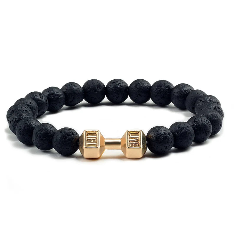 Volcanic Stone Dumbbell Bracelet – Matte Lava Bead Jewelry for Fitness Enthusiasts
