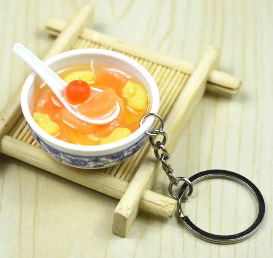 Miniature Noodle Bowl Keychain – Chinese Porcelain Style Bag Pendant