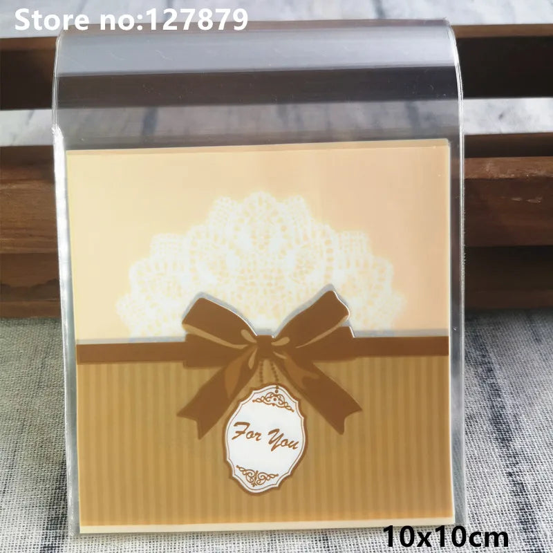 Self-Adhesive Bow-Knot Cookie Bags – 10x10cm Plastic Packaging for Parties