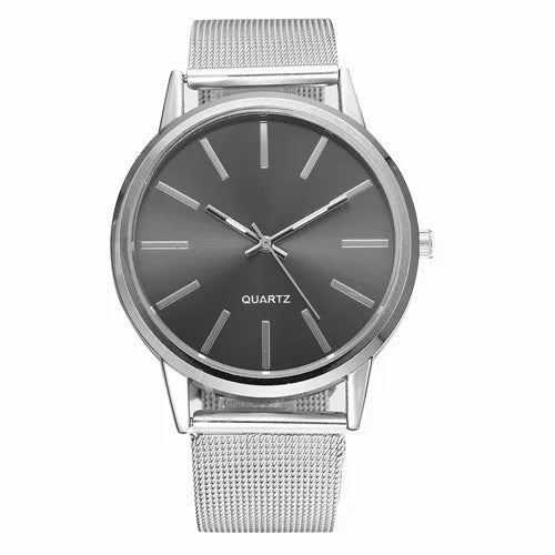 Minimalist Silver Quartz Watch – Elegant Leather Business Accessory for Women