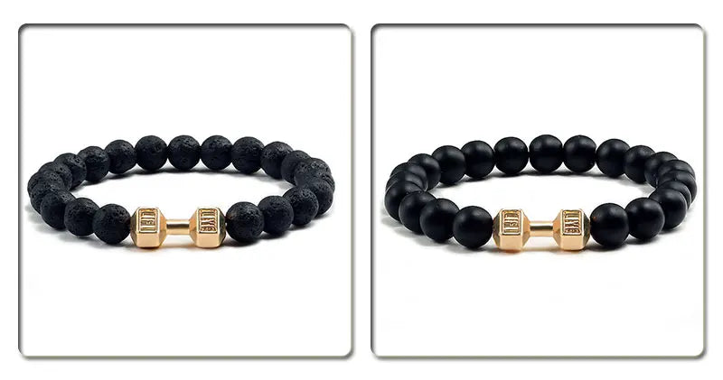 Volcanic Stone Dumbbell Bracelet – Matte Lava Bead Jewelry for Fitness Enthusiasts