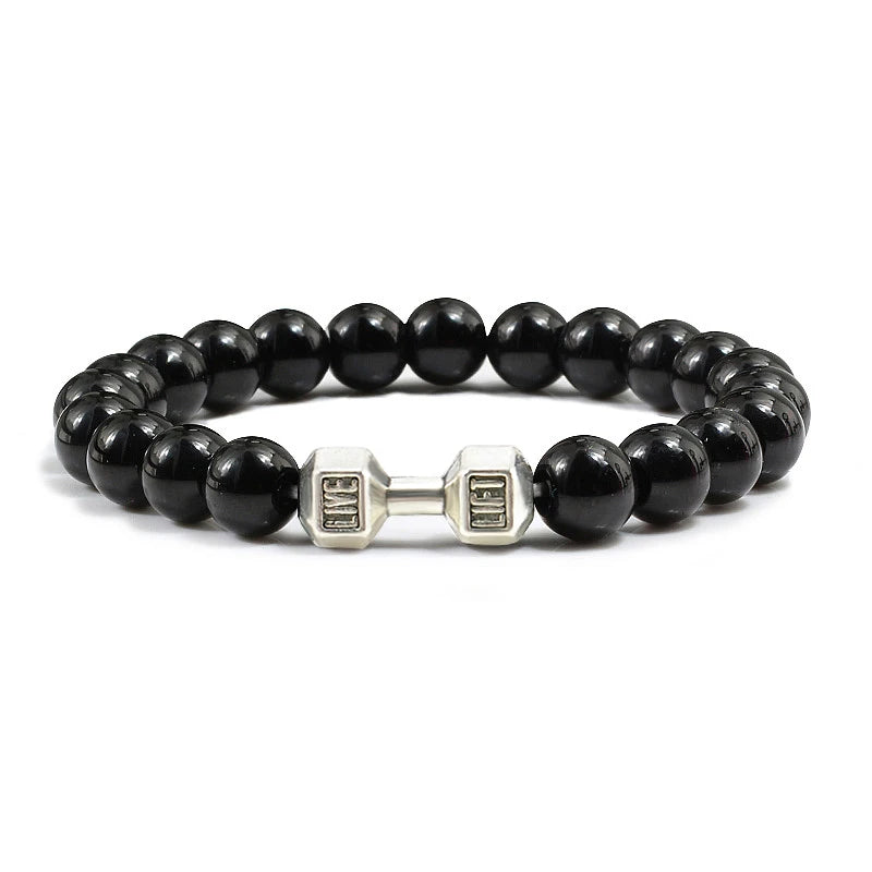 Volcanic Stone Dumbbell Bracelet – Matte Lava Bead Jewelry for Fitness Enthusiasts