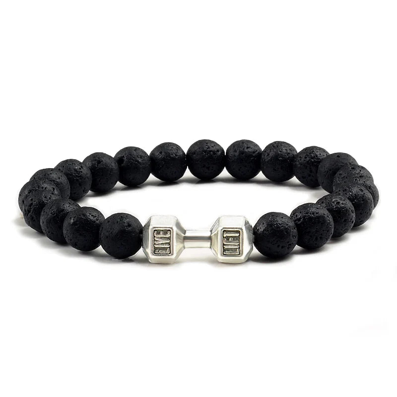 Volcanic Stone Dumbbell Bracelet – Matte Lava Bead Jewelry for Fitness Enthusiasts