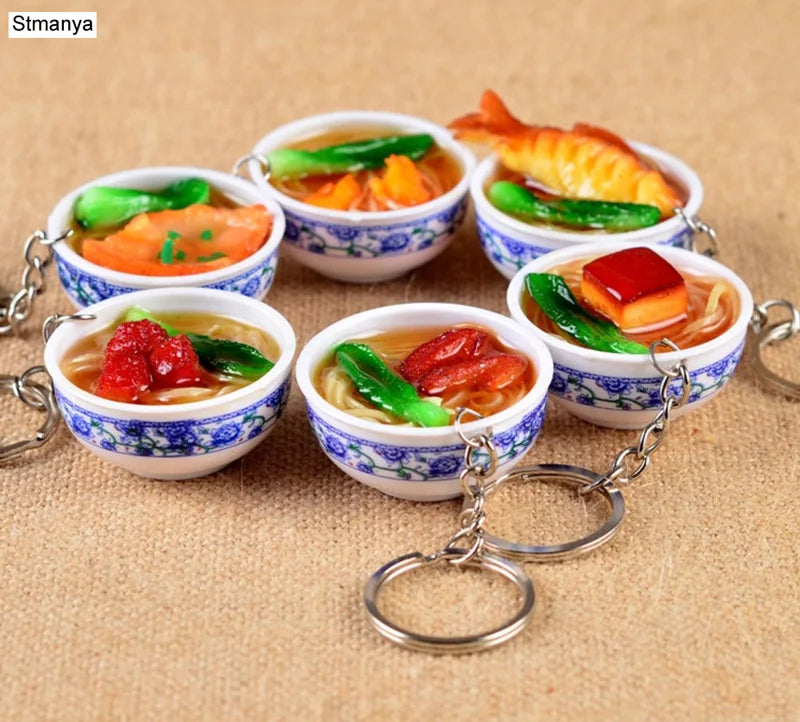 Miniature Noodle Bowl Keychain – Chinese Porcelain Style Bag Pendant