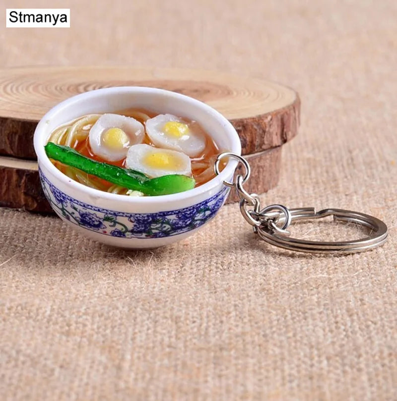 Miniature Noodle Bowl Keychain – Chinese Porcelain Style Bag Pendant