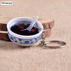 Miniature Noodle Bowl Keychain – Chinese Porcelain Style Bag Pendant