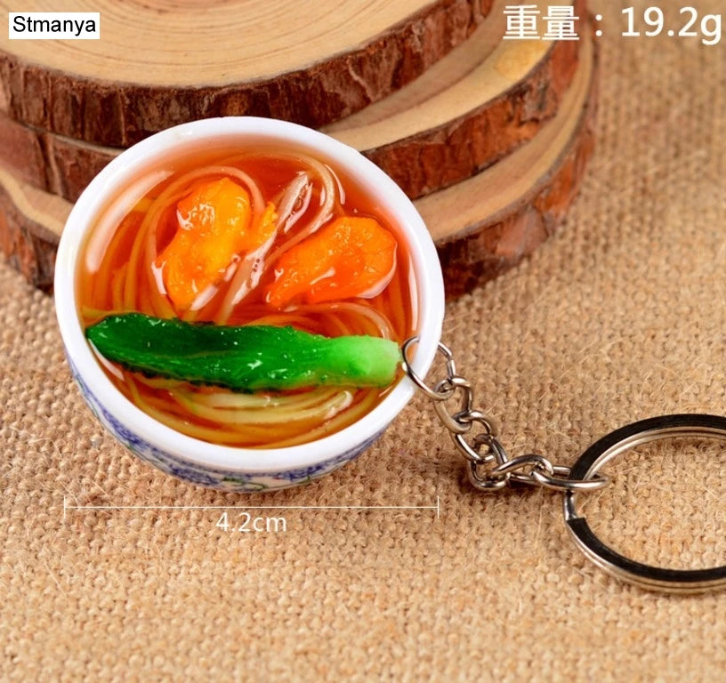 Miniature Noodle Bowl Keychain – Chinese Porcelain Style Bag Pendant