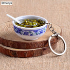 Miniature Noodle Bowl Keychain – Chinese Porcelain Style Bag Pendant