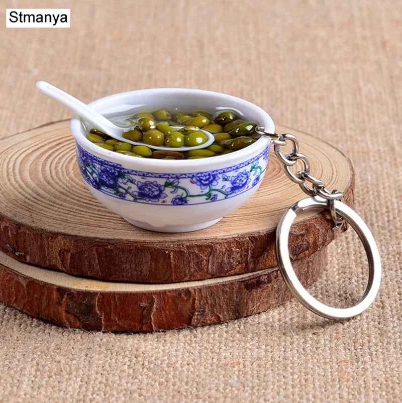 Miniature Noodle Bowl Keychain – Chinese Porcelain Style Bag Pendant