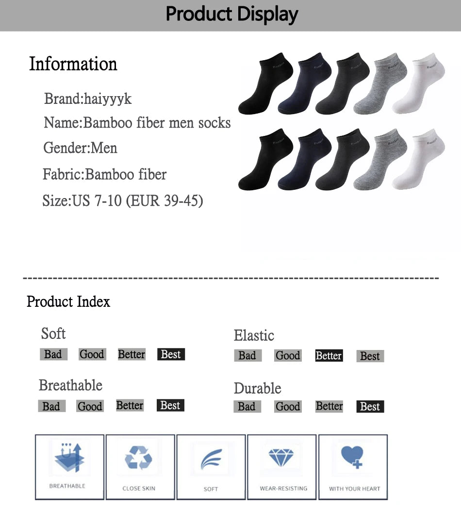 Bamboo Fiber Ankle Socks – Breathable Anti-Bacterial Footwear for Daily Casual Wear