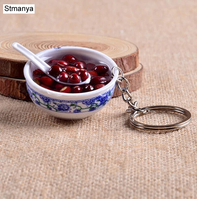 Miniature Noodle Bowl Keychain – Chinese Porcelain Style Bag Pendant
