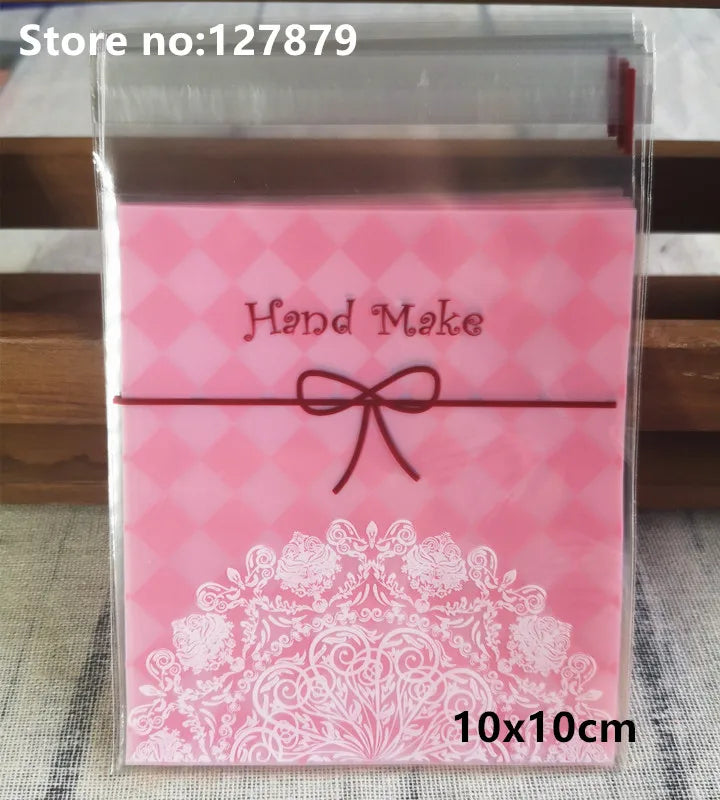Self-Adhesive Bow-Knot Cookie Bags – 10x10cm Plastic Packaging for Parties