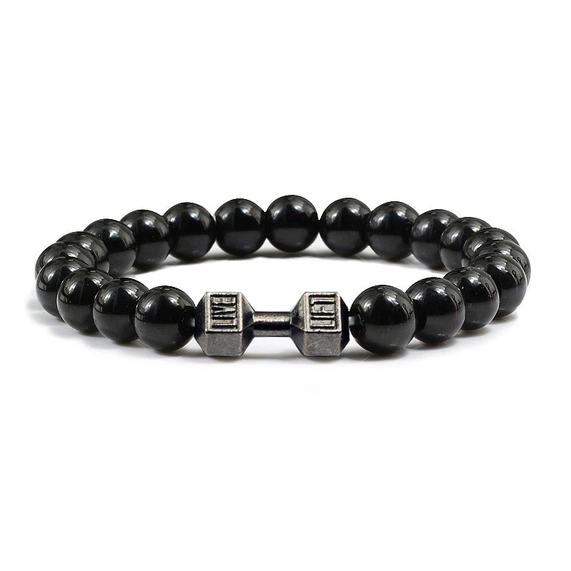 Volcanic Stone Dumbbell Bracelet – Matte Lava Bead Jewelry for Fitness Enthusiasts