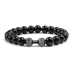 Volcanic Stone Dumbbell Bracelet – Matte Lava Bead Jewelry for Fitness Enthusiasts
