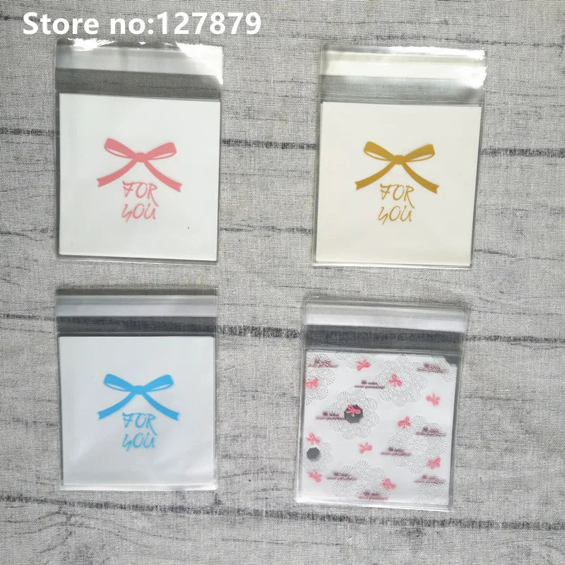 Self-Adhesive Bow-Knot Cookie Bags – 10x10cm Plastic Packaging for Parties