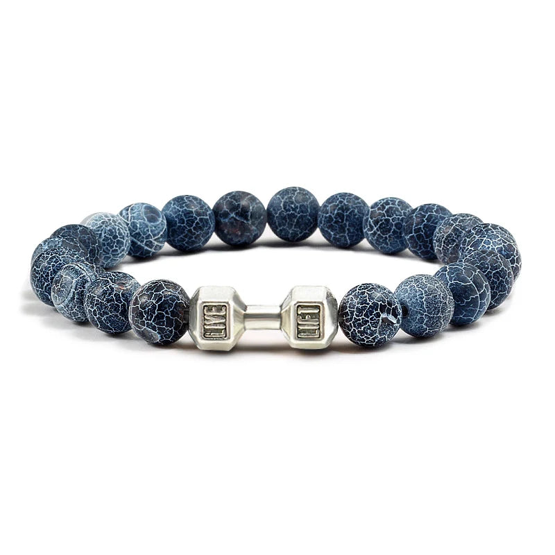 Volcanic Stone Dumbbell Bracelet – Matte Lava Bead Jewelry for Fitness Enthusiasts