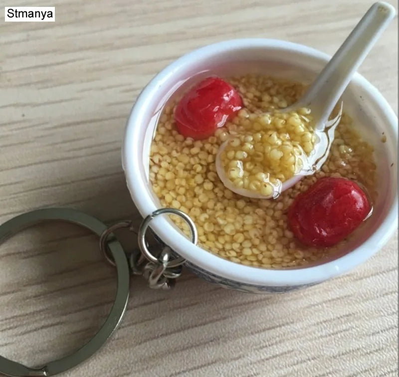 Miniature Noodle Bowl Keychain – Chinese Porcelain Style Bag Pendant