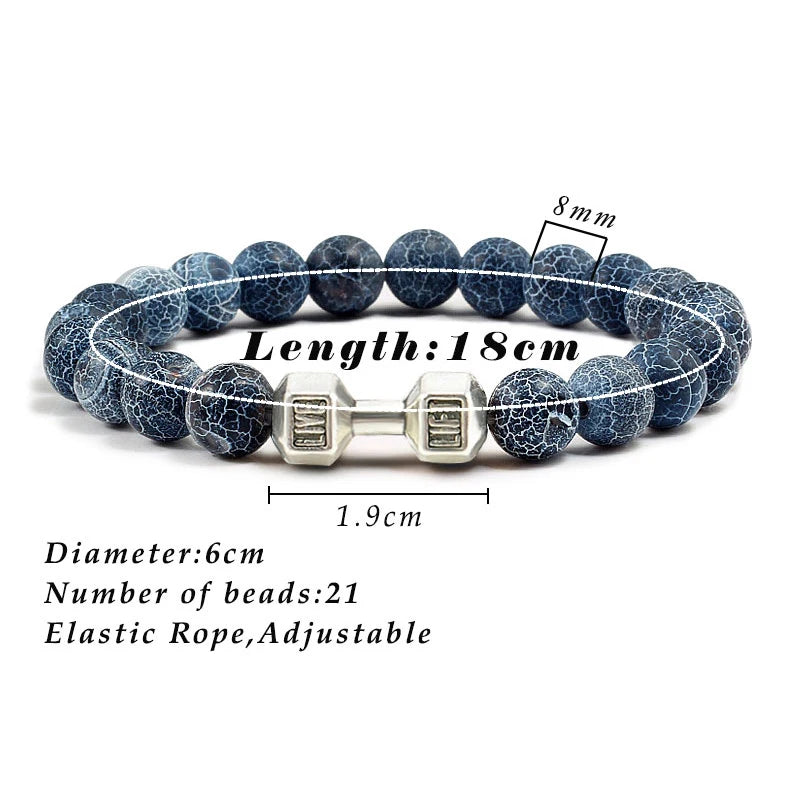 Volcanic Stone Dumbbell Bracelet – Matte Lava Bead Jewelry for Fitness Enthusiasts