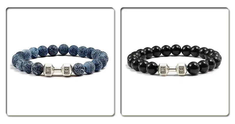 Volcanic Stone Dumbbell Bracelet – Matte Lava Bead Jewelry for Fitness Enthusiasts