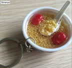 Miniature Noodle Bowl Keychain – Chinese Porcelain Style Bag Pendant