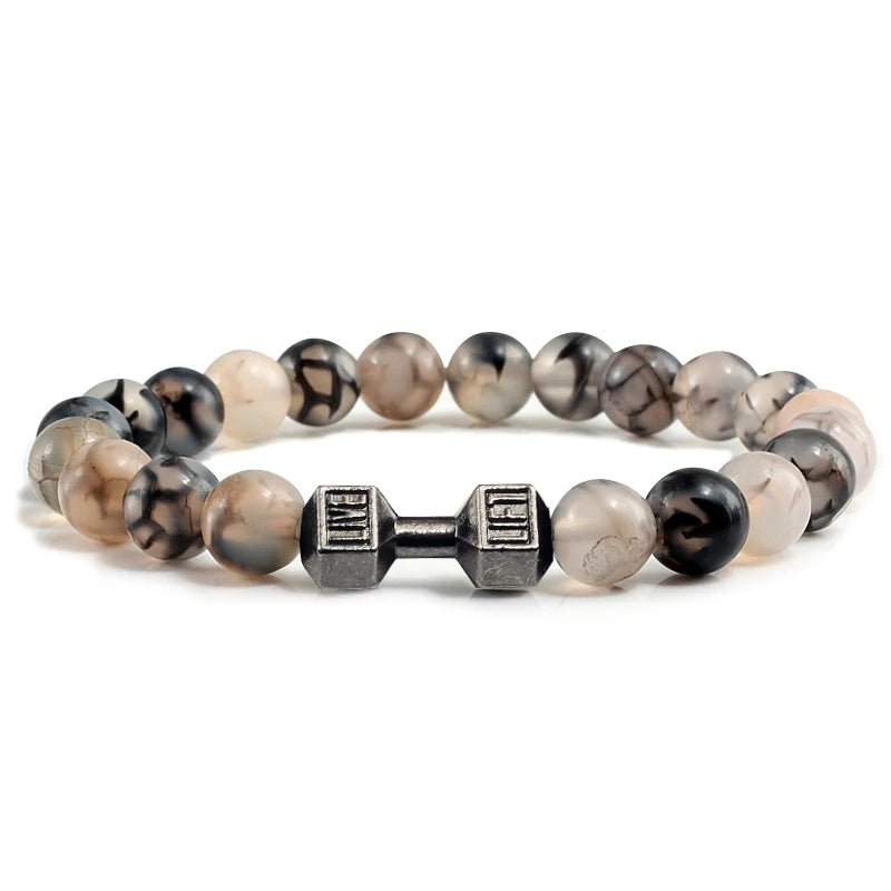 Volcanic Stone Dumbbell Bracelet – Matte Lava Bead Jewelry for Fitness Enthusiasts