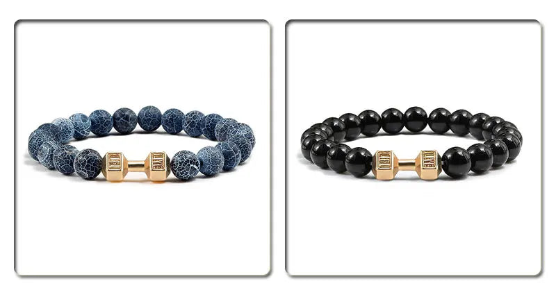Volcanic Stone Dumbbell Bracelet – Matte Lava Bead Jewelry for Fitness Enthusiasts