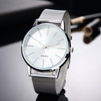 Minimalist Silver Quartz Watch – Elegant Leather Business Accessory for Women