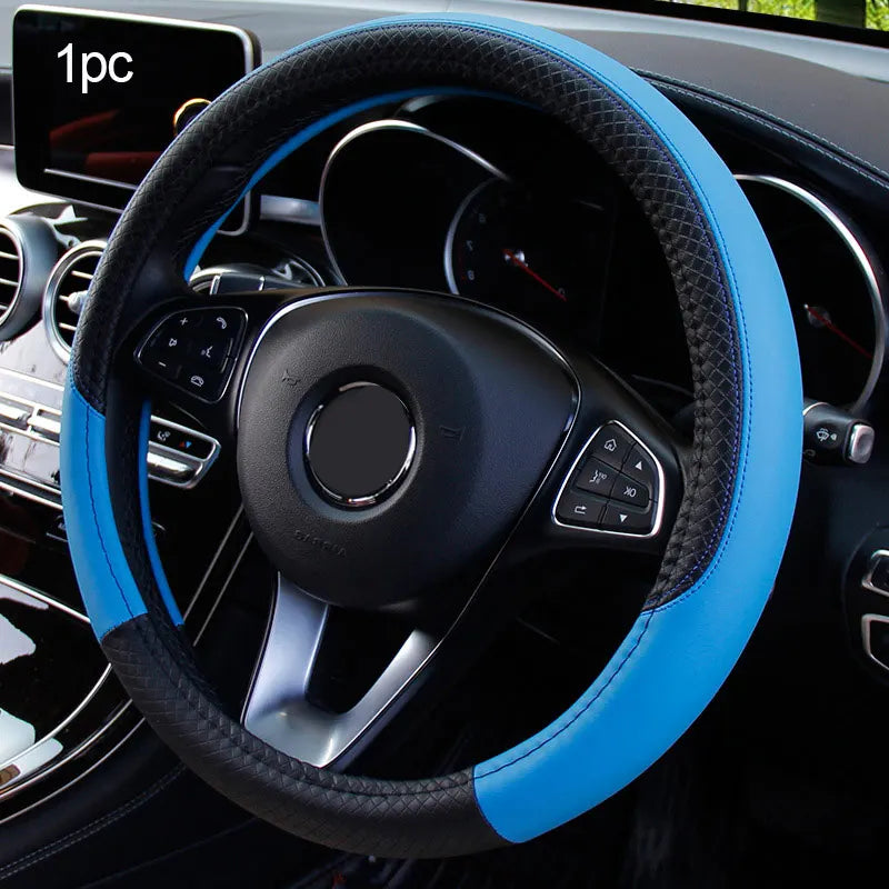 Faux Leather Steering Wheel Cover – 37-38cm Breathable Auto Interior Accessory