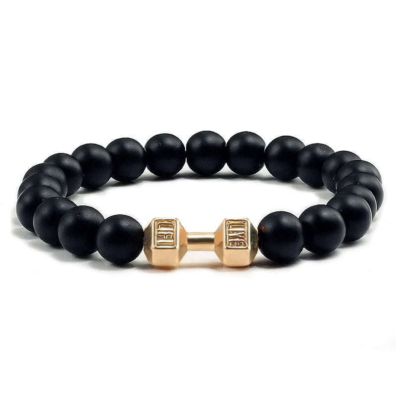 Volcanic Stone Dumbbell Bracelet – Matte Lava Bead Jewelry for Fitness Enthusiasts