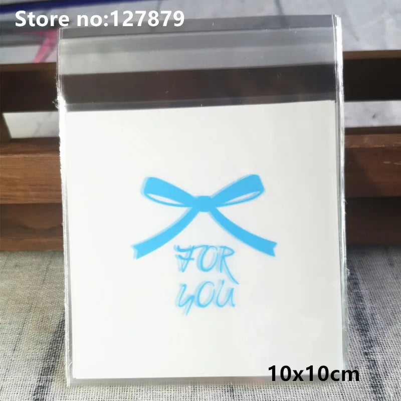 Self-Adhesive Bow-Knot Cookie Bags – 10x10cm Plastic Packaging for Parties