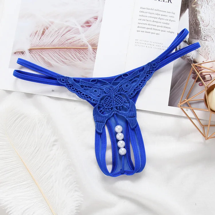 Lace Pearl G-String – Open Crotch Beaded Thong for Sexy Lingerie