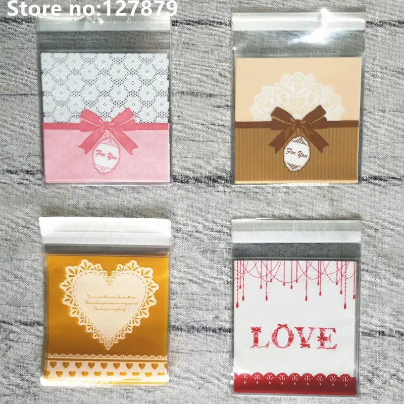 Self-Adhesive Bow-Knot Cookie Bags – 10x10cm Plastic Packaging for Parties