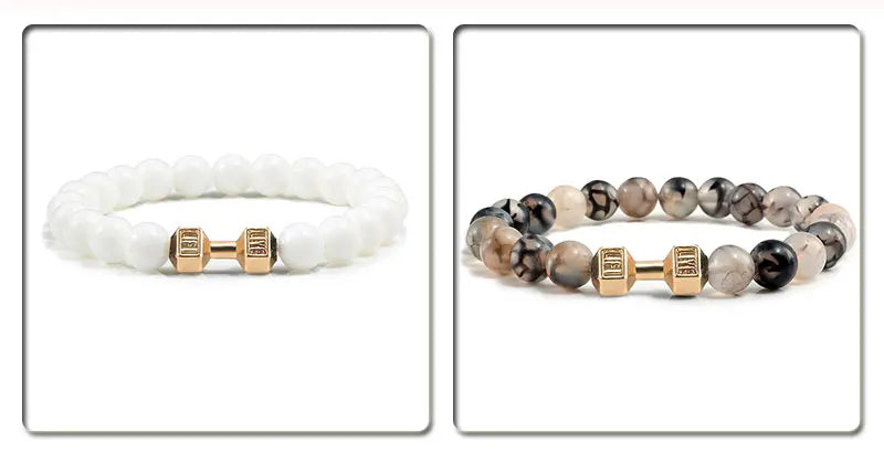 Volcanic Stone Dumbbell Bracelet – Matte Lava Bead Jewelry for Fitness Enthusiasts