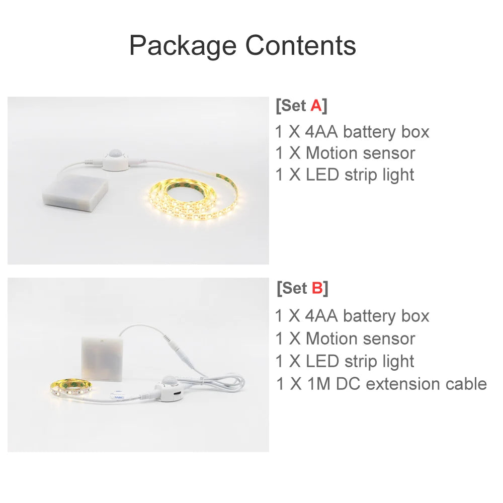 Motion Sensor LED Strip Light – Battery Operated for Kitchen Cabinet