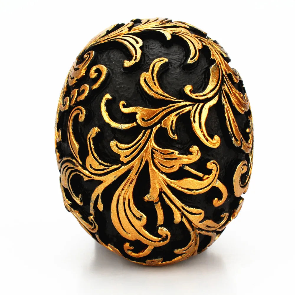 Resin Skull Sculpture – Gold Carved Black Gothic Decor for Halloween