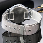 Minimalist Silver Quartz Watch – Elegant Leather Business Accessory for Women