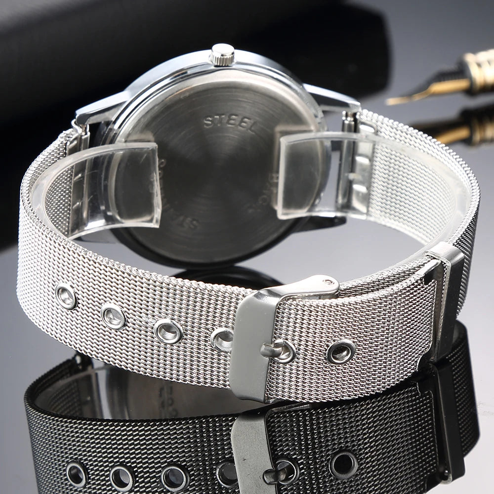 Minimalist Silver Quartz Watch – Elegant Leather Business Accessory for Women