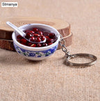 Miniature Noodle Bowl Keychain – Chinese Porcelain Style Bag Pendant