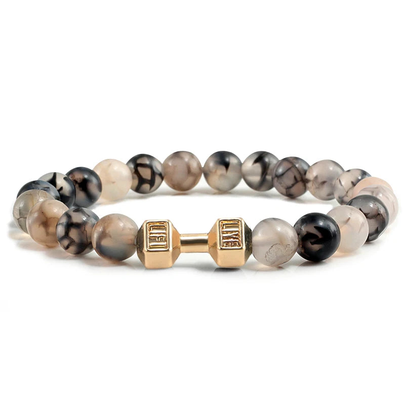 Volcanic Stone Dumbbell Bracelet – Matte Lava Bead Jewelry for Fitness Enthusiasts
