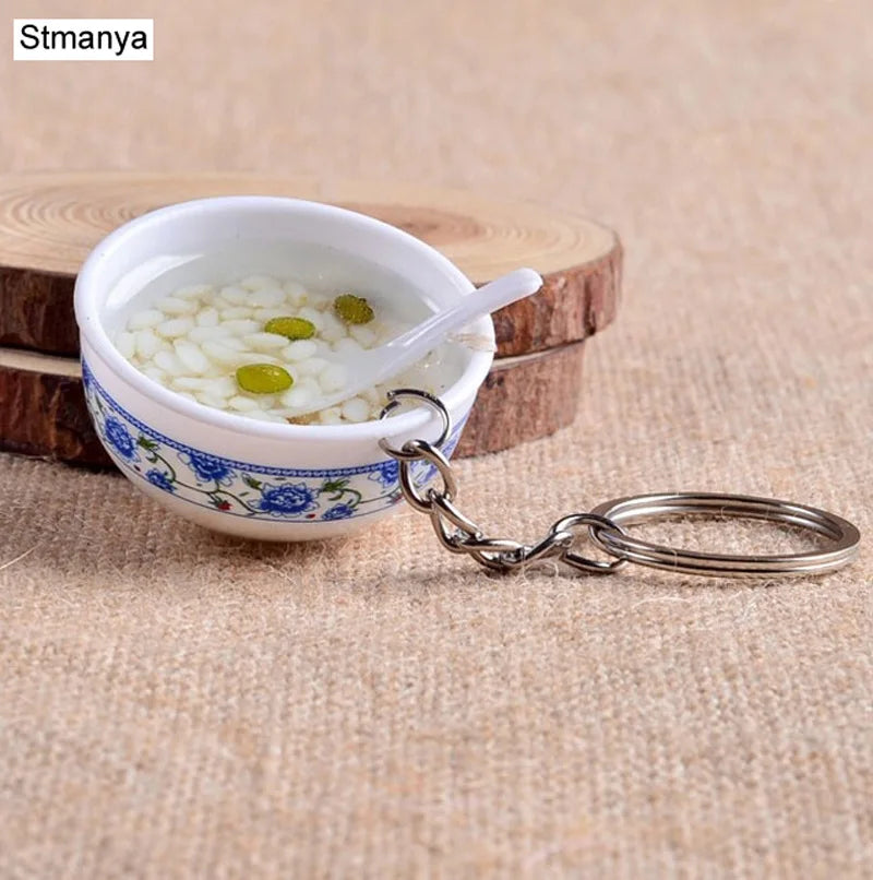Miniature Noodle Bowl Keychain – Chinese Porcelain Style Bag Pendant
