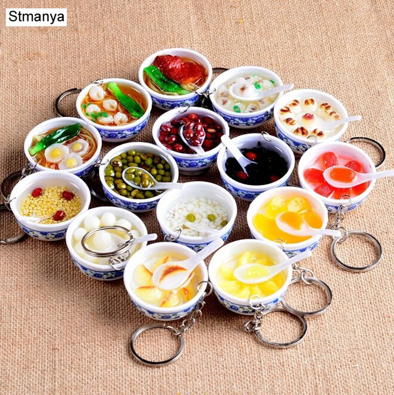 Miniature Noodle Bowl Keychain – Chinese Porcelain Style Bag Pendant
