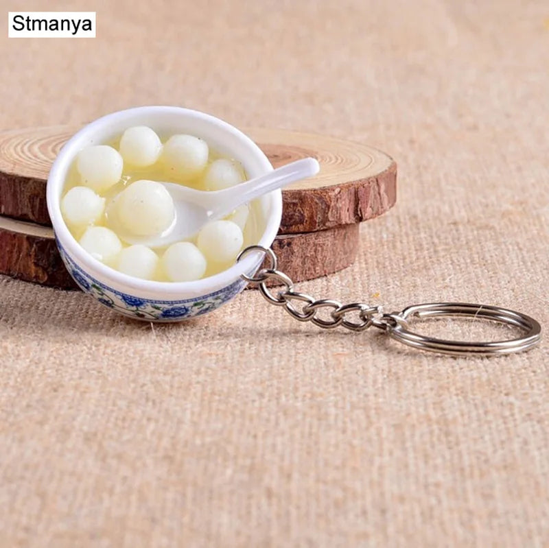Miniature Noodle Bowl Keychain – Chinese Porcelain Style Bag Pendant