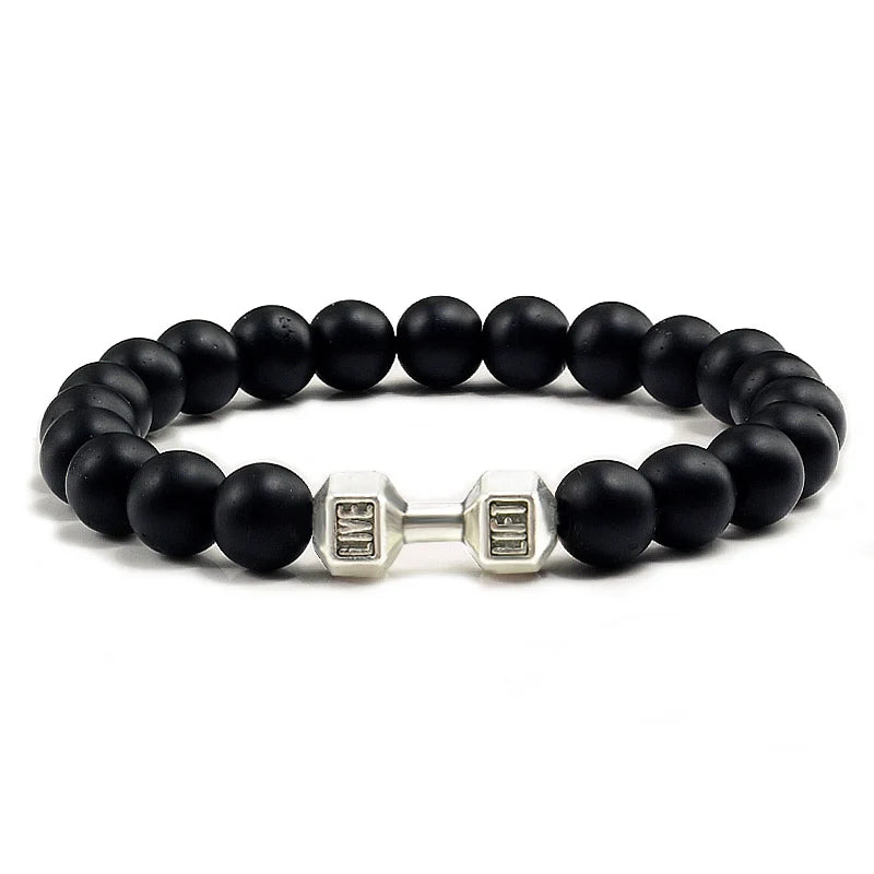 Volcanic Stone Dumbbell Bracelet – Matte Lava Bead Jewelry for Fitness Enthusiasts