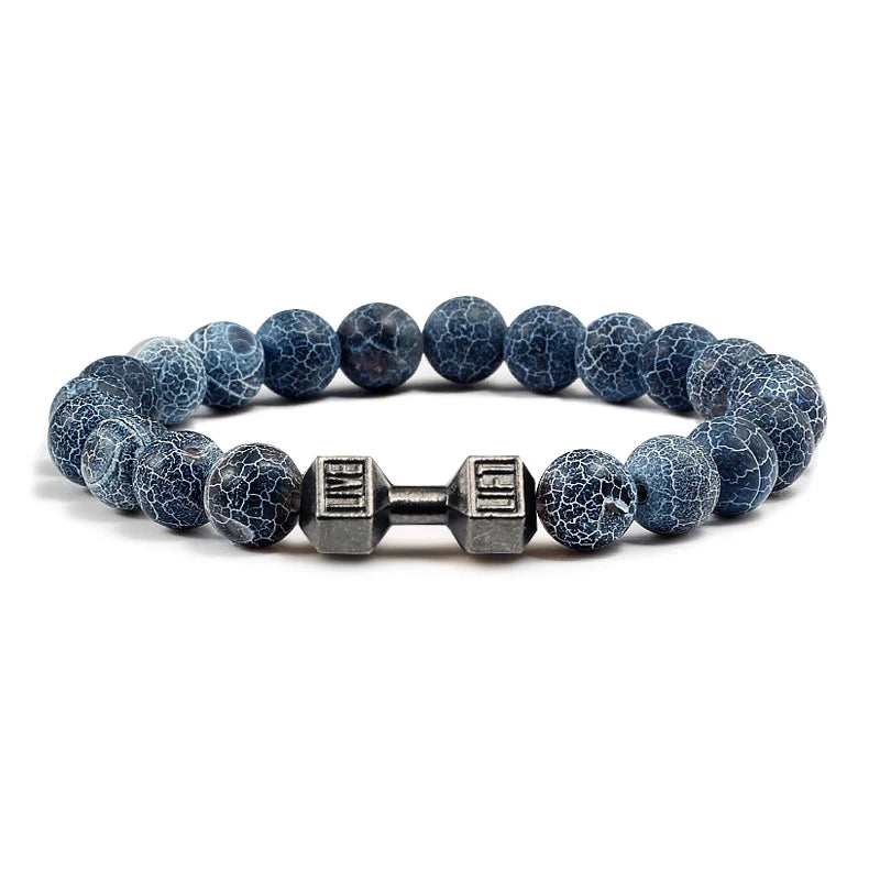 Volcanic Stone Dumbbell Bracelet – Matte Lava Bead Jewelry for Fitness Enthusiasts